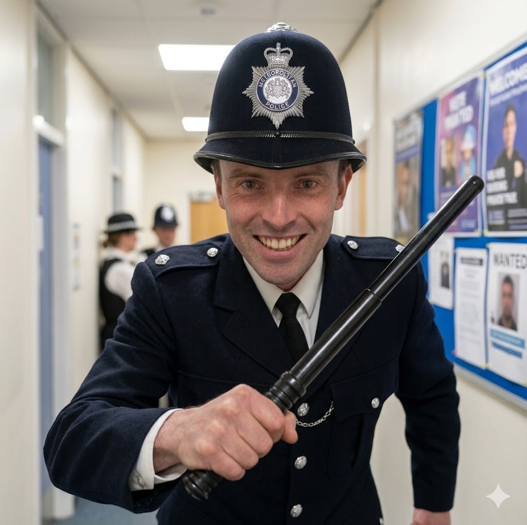 Constable Nedward, Zapp's finest, guarding the door with a baton
